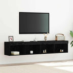 Meuble TV Haut LED Blanc - 160 cm-Mon Meuble TV-Chêne noir-80 cm-2-20