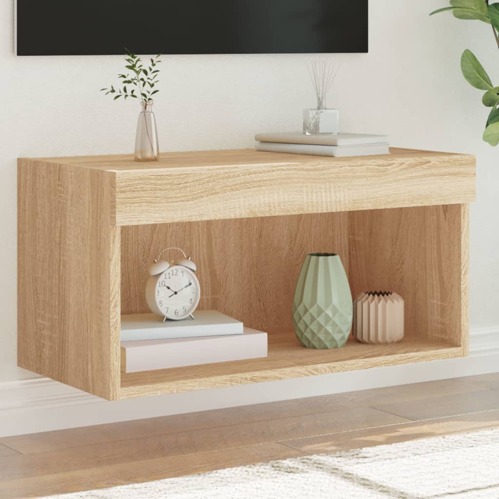 Meuble TV Haut LED Blanc - 160 cm-Mon Meuble TV-Chêne sonoma-60 cm-1-34