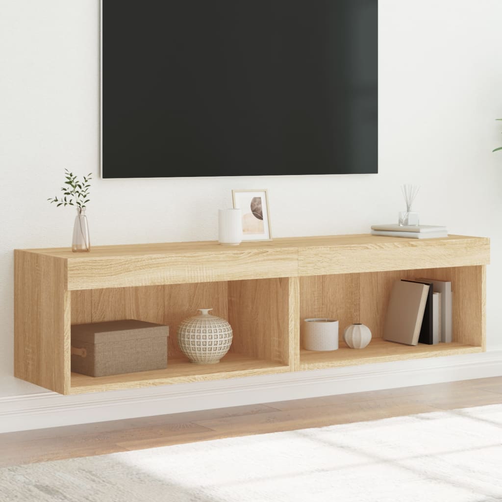 Meuble TV Haut LED Blanc - 160 cm-Mon Meuble TV-Chêne sonoma-60 cm-2-52