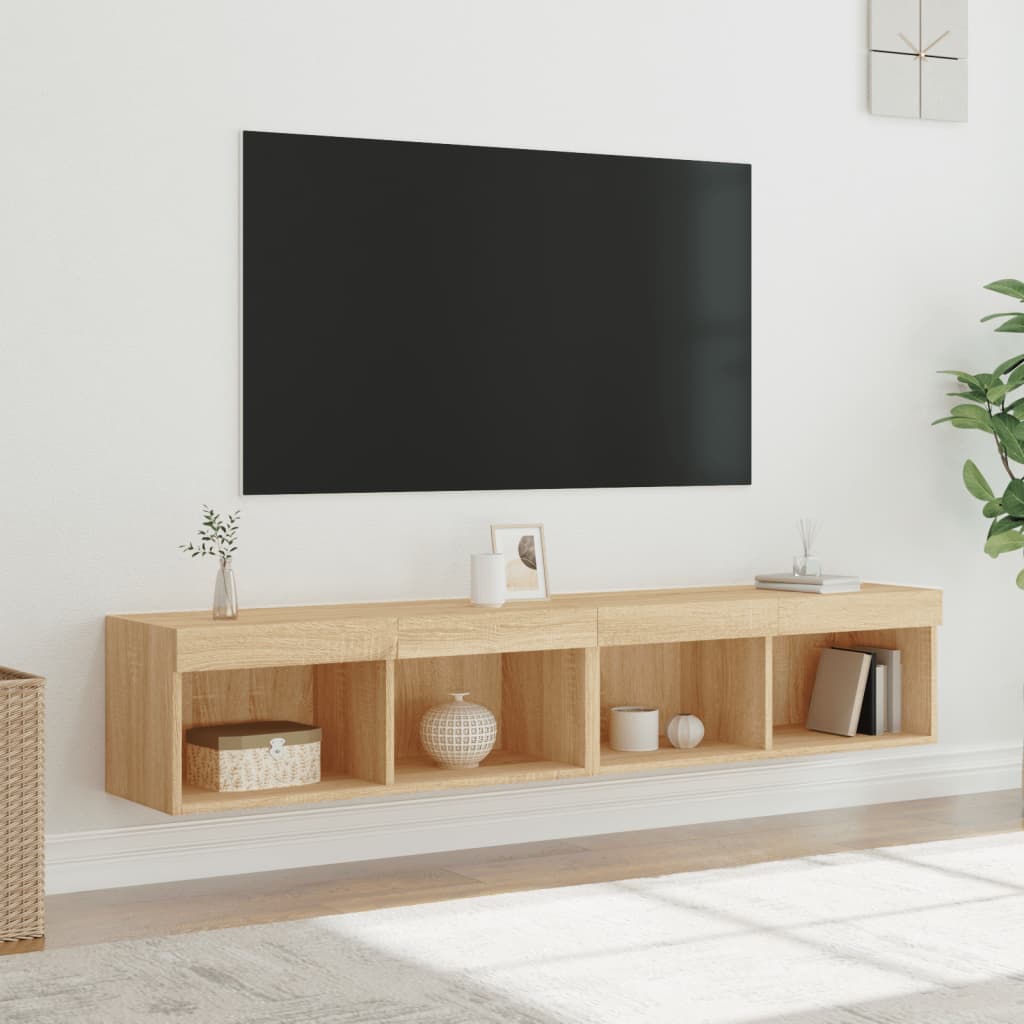 Meuble TV Haut LED Blanc - 160 cm-Mon Meuble TV-Chêne sonoma-80 cm-2-54