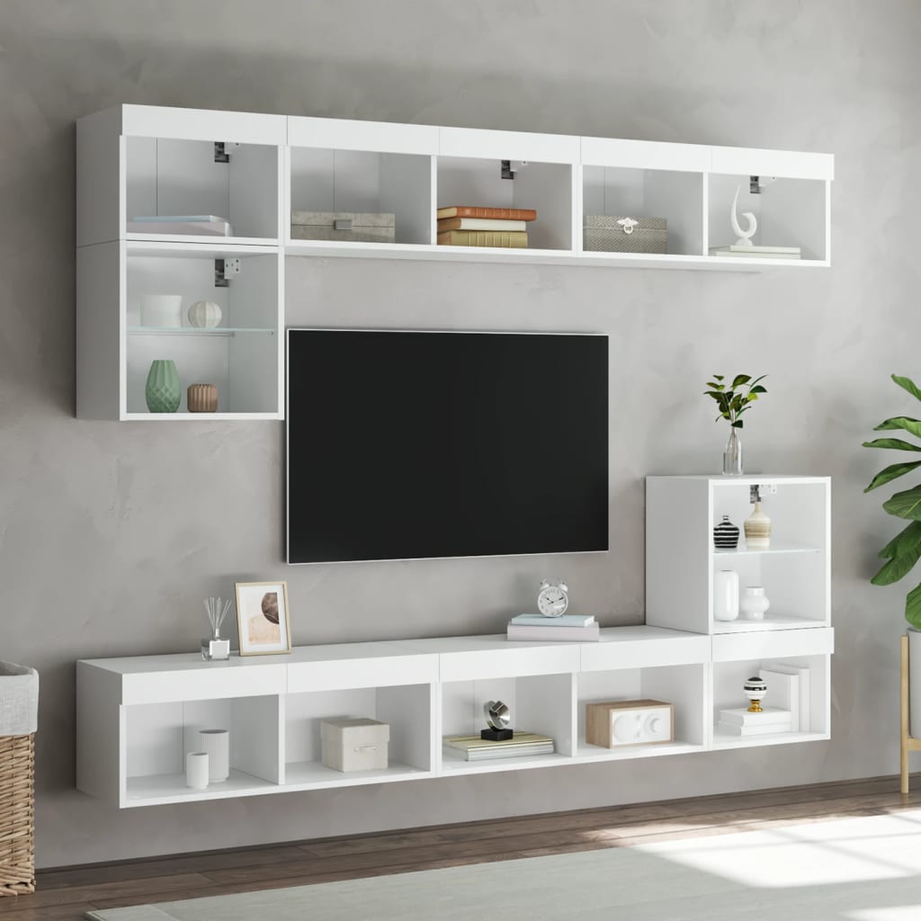 Meuble TV Haut LED Blanc - 160 cm-Mon Meuble TV-Gris béton-80 cm-2-3