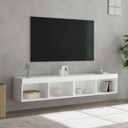 Meuble TV Haut LED Blanc - 160 cm-Mon Meuble TV-Gris béton-80 cm-2-5