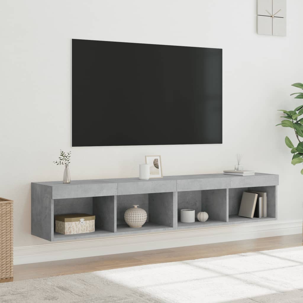 Meuble TV Haut LED Blanc - 160 cm-Mon Meuble TV-Gris béton-80 cm-2-53