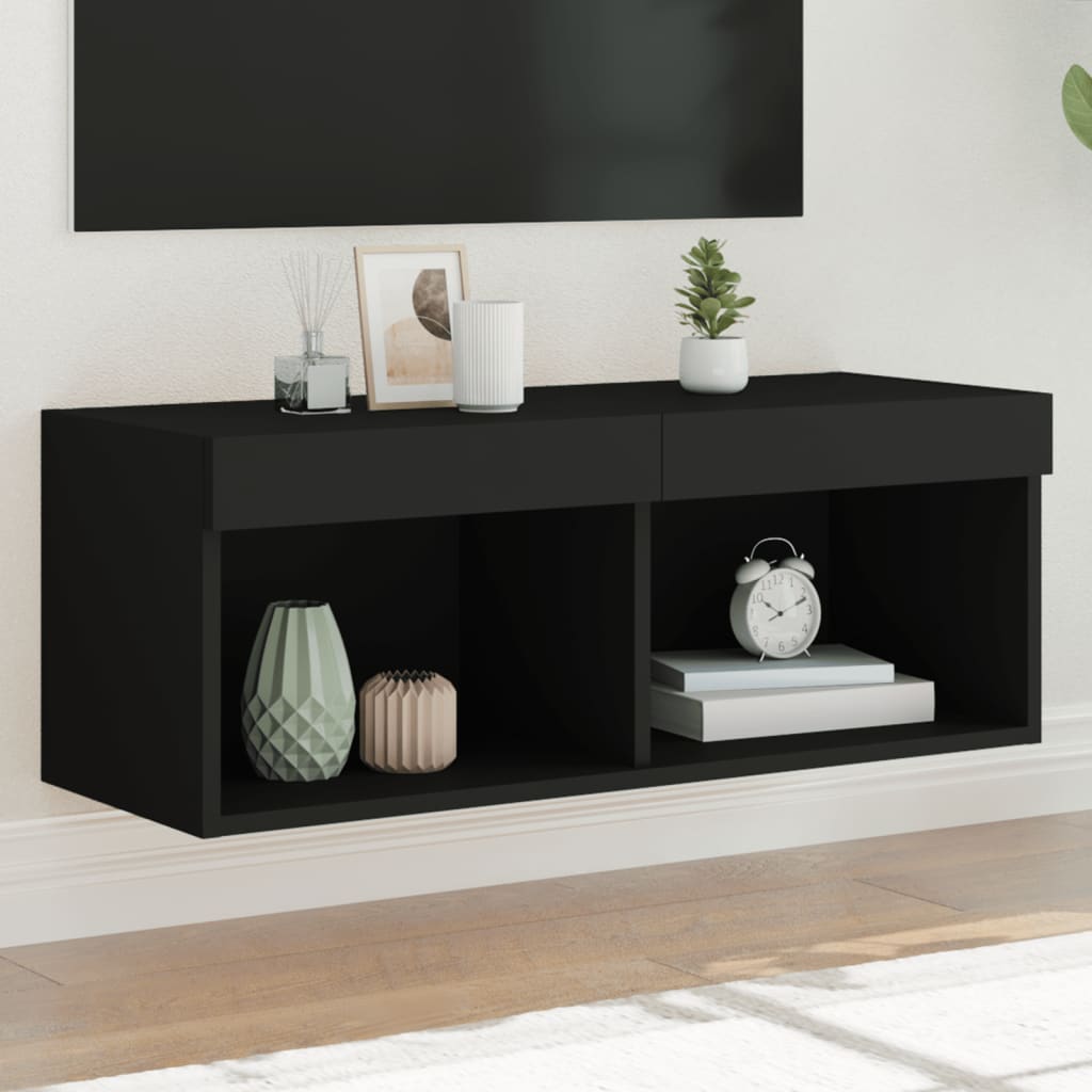 Meuble TV Haut LED Blanc - 160 cm-Mon Meuble TV-Noir-80 cm-1-39