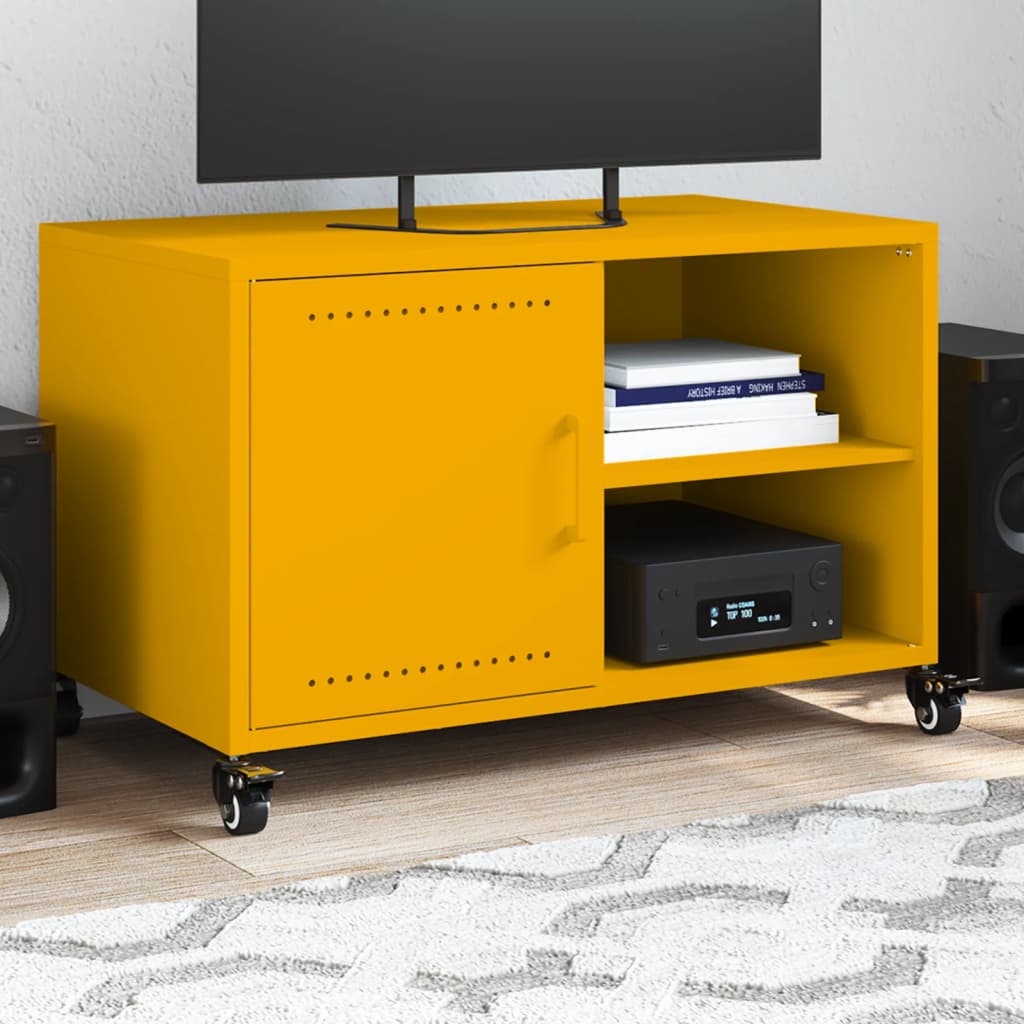 Meuble TV Industriel avec Rangement en Acier Noir - 68 cm-Mon Meuble TV-Jaune-1-15