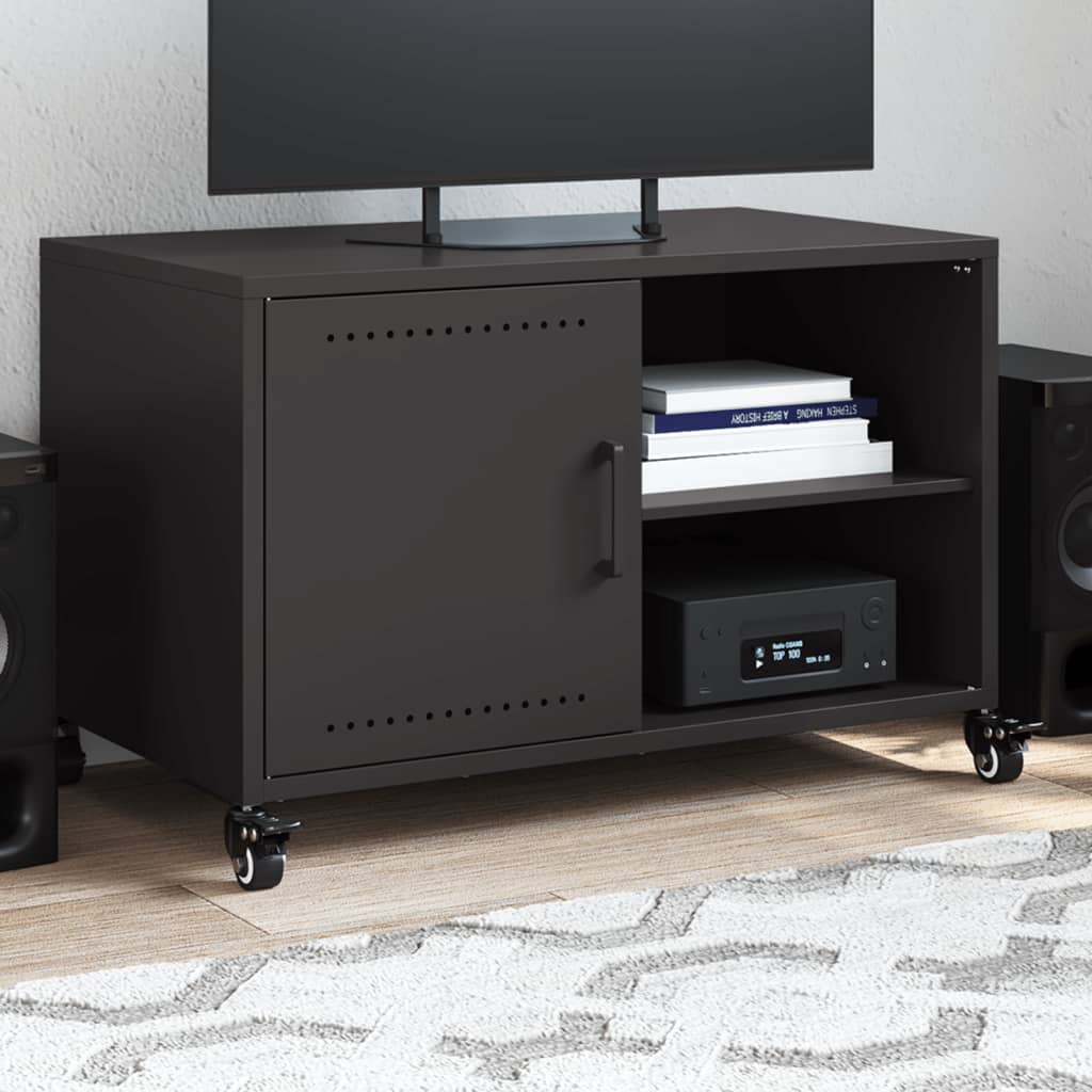 Meuble TV Industriel avec Rangement en Acier Noir - 68 cm-Mon Meuble TV-Noir-1-1