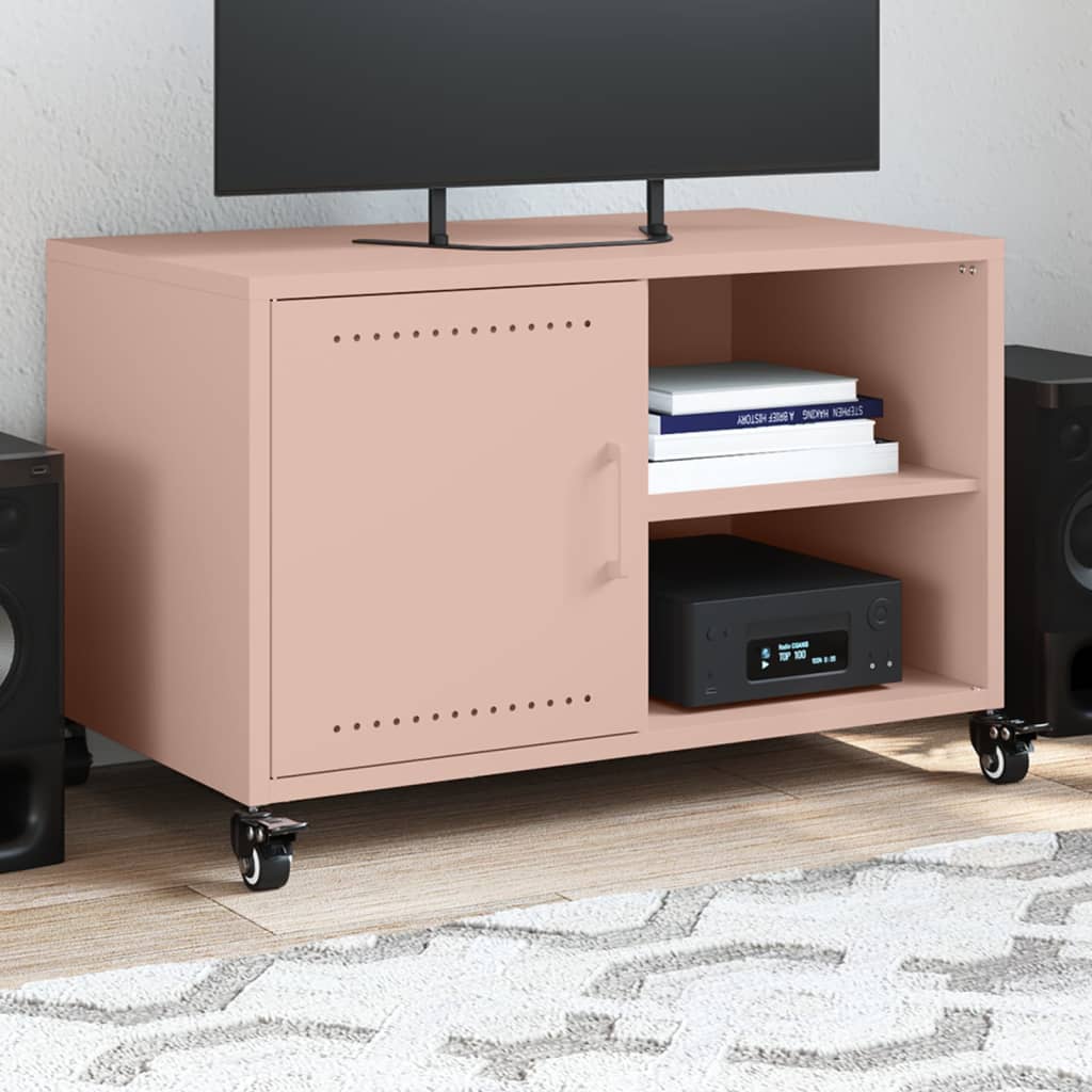 Meuble TV Industriel avec Rangement en Acier Noir - 68 cm-Mon Meuble TV-Rose-1-13