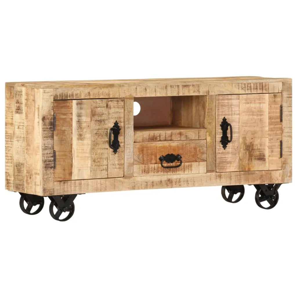 Meuble TV Industriel avec Roulettes en Manguier - 110 cm-Mon Meuble TV-1