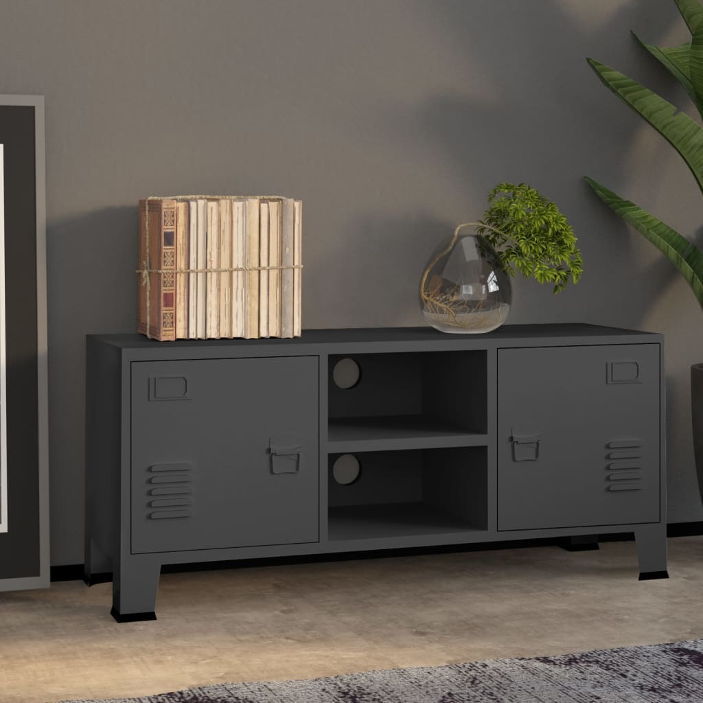 Meuble TV Industriel Blanc en Métal - 105 cm-Mon Meuble TV-Anthracite-1-11