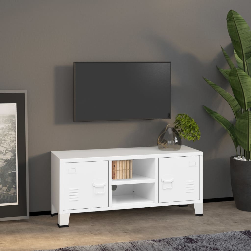 Meuble TV Industriel Blanc en Métal - 105 cm-Mon Meuble TV-Blanc-1-1