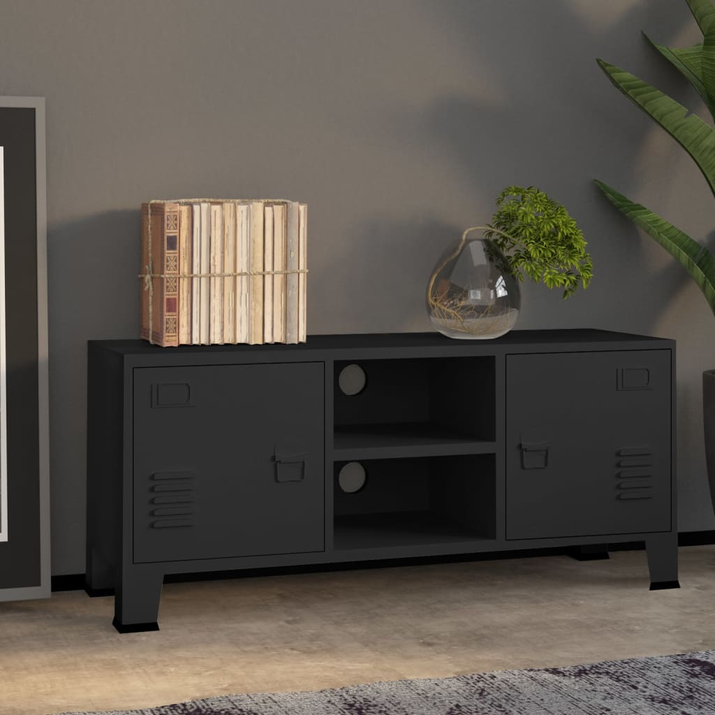 Meuble TV Industriel Blanc en Métal - 105 cm-Mon Meuble TV-Noir-1-10