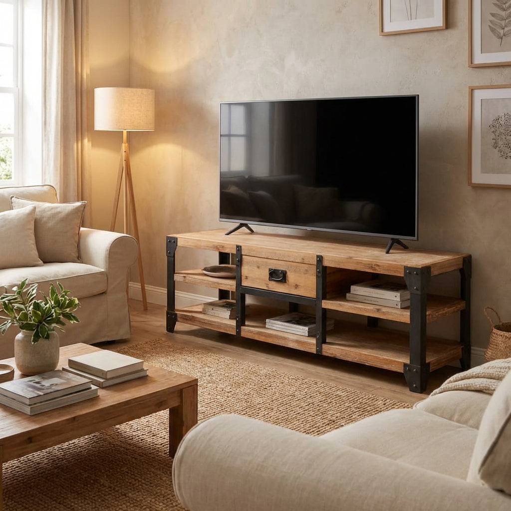 meuble-tv-industriel-bois-acacia-massif-metal-noir-design