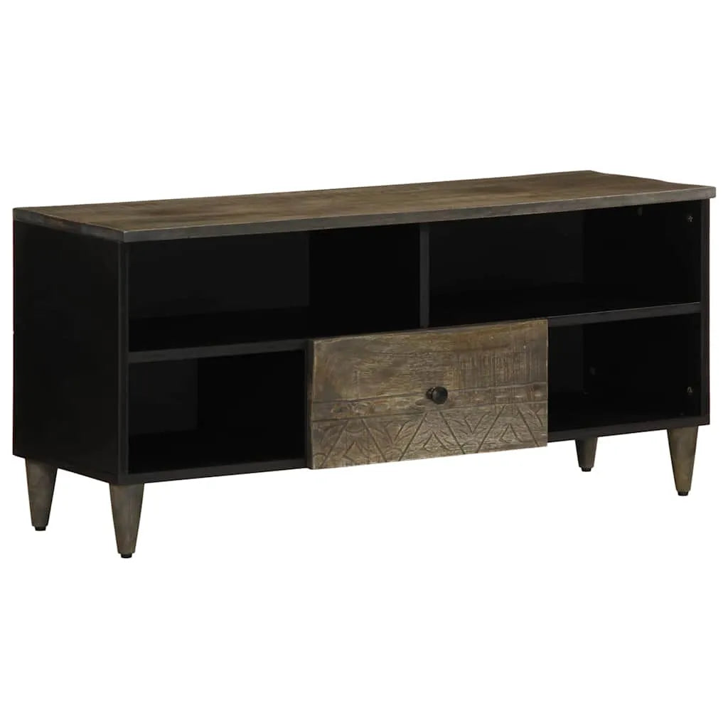 Meuble TV Industriel Bois Massif en Manguier Noir - 100 cm-Mon Meuble TV-1