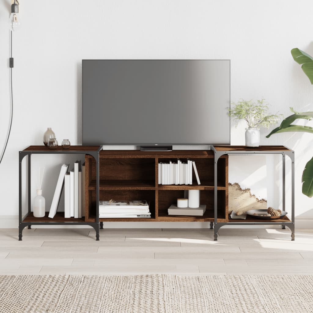 Meuble TV Industriel Effet Bois et Gris - Extensible-Mon Meuble TV-Chêne marron-153 cm-1-13