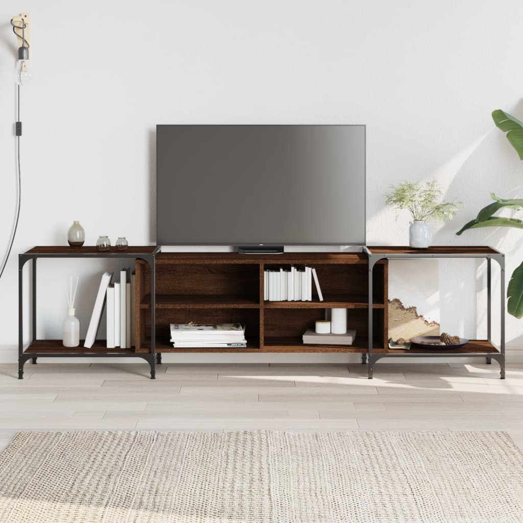 Meuble TV Industriel Effet Bois et Gris - Extensible-Mon Meuble TV-Chêne marron-203 cm-1-16