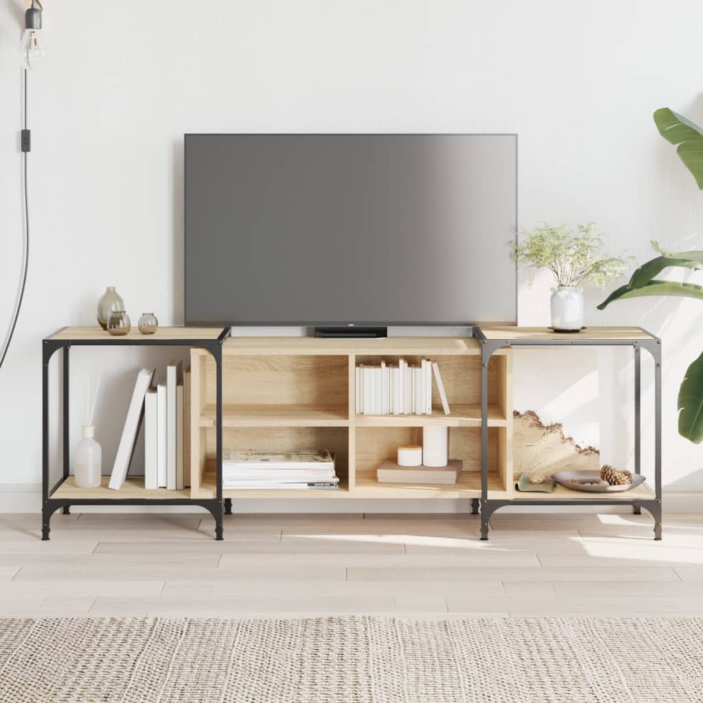 Meuble TV Industriel Effet Bois et Gris - Extensible-Mon Meuble TV-Chêne sonoma-153 cm-1-15