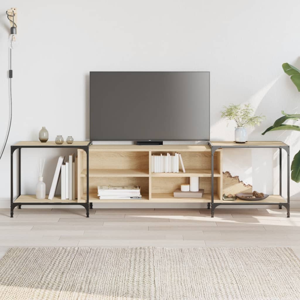 Meuble TV Industriel Effet Bois et Gris - Extensible-Mon Meuble TV-Chêne sonoma-203 cm-1-18