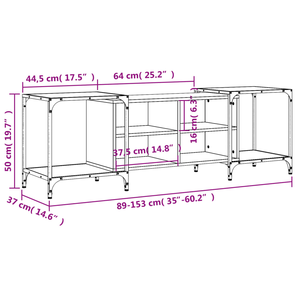 Meuble TV Industriel Effet Bois et Gris - Extensible-Mon Meuble TV-Noir-153 cm-1-10