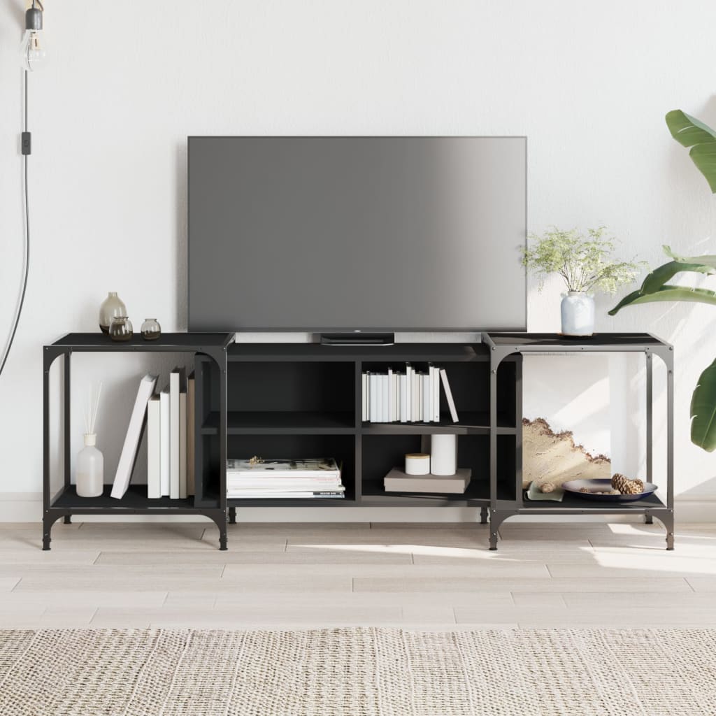 Meuble TV Industriel Effet Bois et Gris - Extensible-Mon Meuble TV-Noir-153 cm-1-12