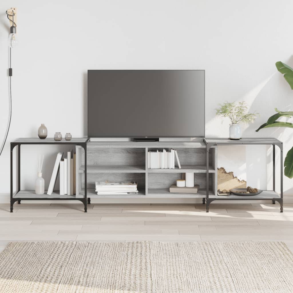 Meuble TV Industriel Effet Bois et Gris - Extensible-Mon Meuble TV-Sonoma gris-203 cm-1-17