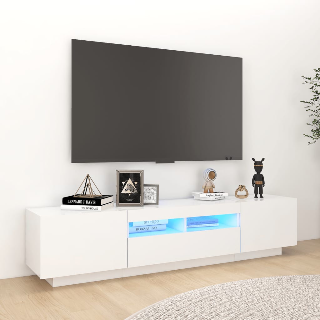 Meuble TV Industriel Effet Vieux Bois - 180 cm-Mon Meuble TV-Blanc-1-15