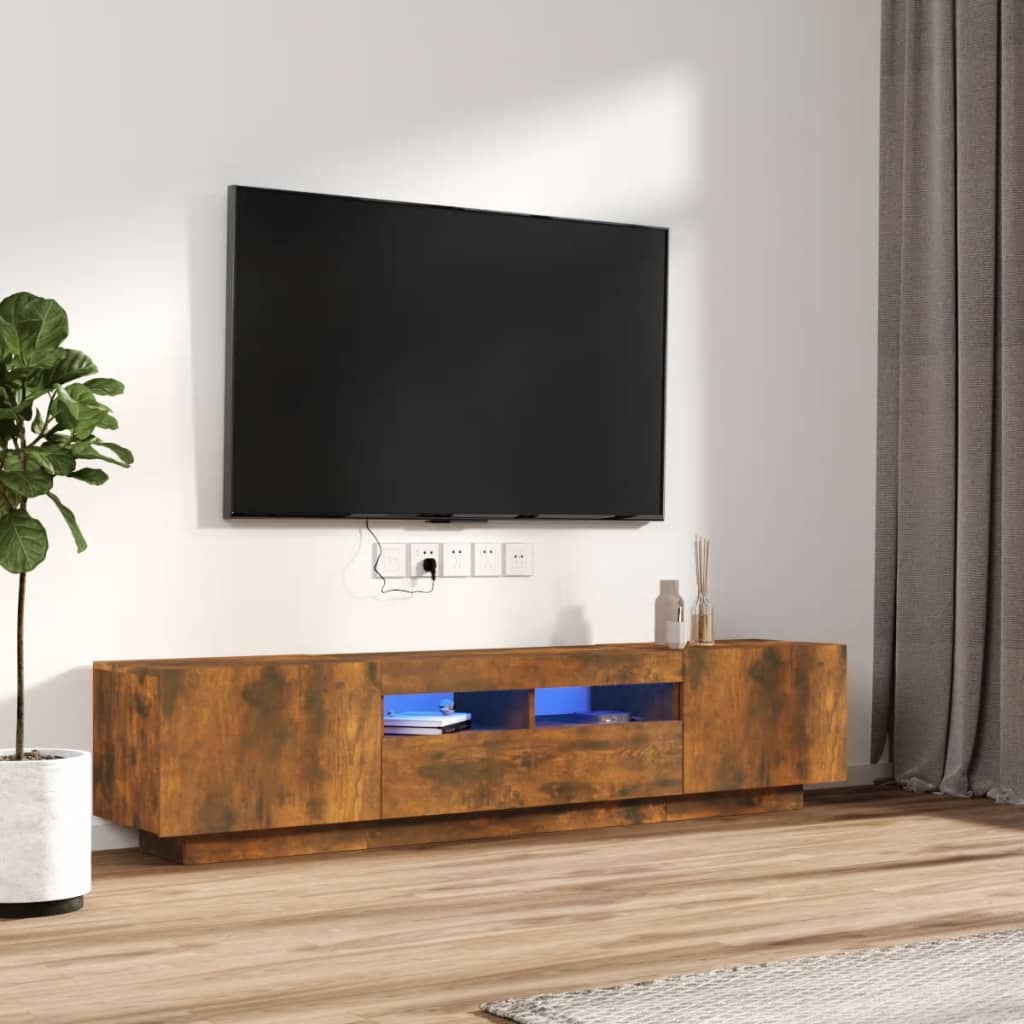 Meuble TV Industriel Effet Vieux Bois - 180 cm-Mon Meuble TV-Chêne fumé-1-13