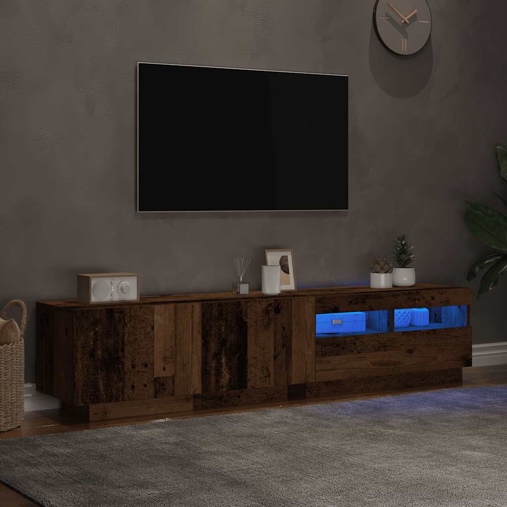 Meuble TV Industriel Effet Vieux Bois - 180 cm-Mon Meuble TV-Chêne fumé-1-5