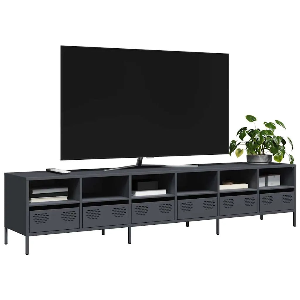 Meuble TV Industriel en Acier Blanc - 101,5 cm-Mon Meuble TV-Anthracite-202 cm-26