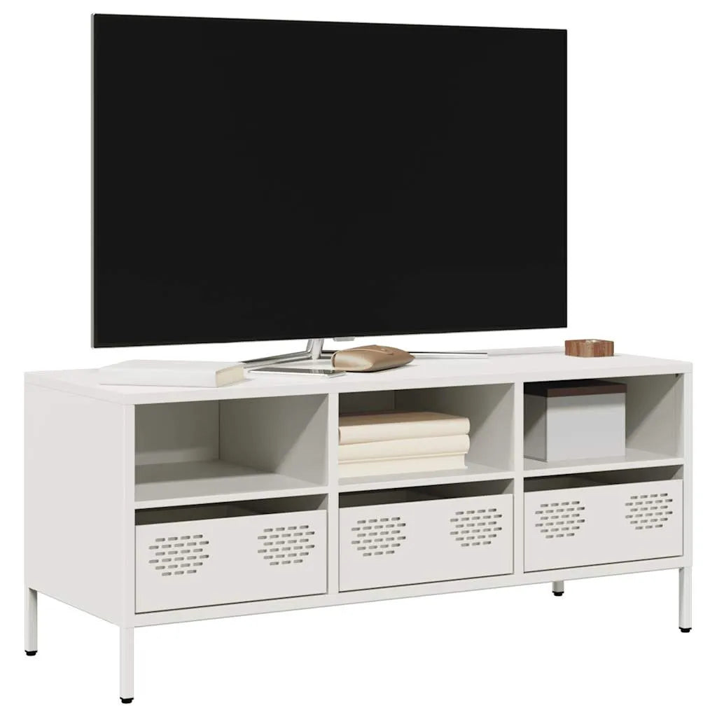 Meuble TV Industriel en Acier Blanc - 101,5 cm-Mon Meuble TV-Blanc-101.5 cm-2