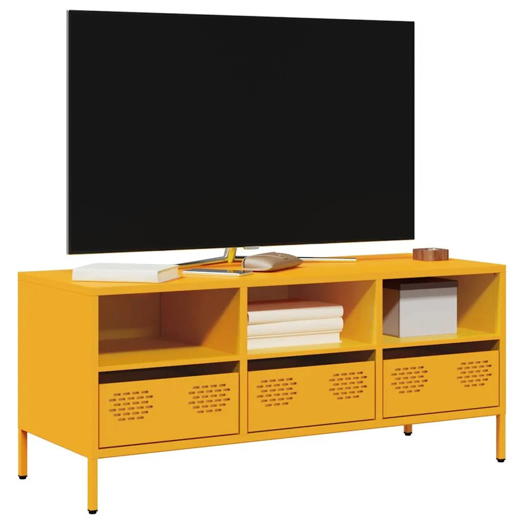 Meuble TV Industriel en Acier Blanc - 101,5 cm-Mon Meuble TV-jaune moutarde-101.5 cm-13
