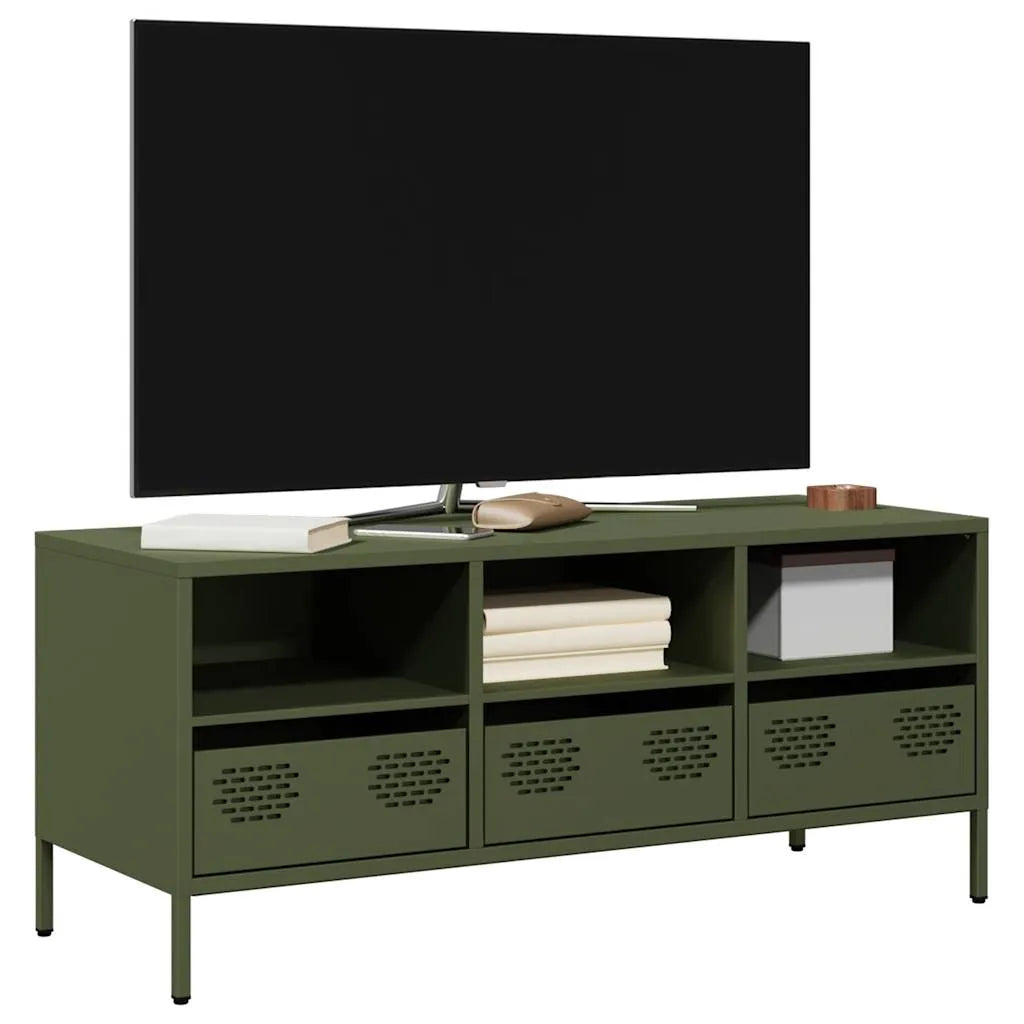 Meuble TV Industriel en Acier Blanc - 101,5 cm-Mon Meuble TV-Vert olive-101.5 cm-16