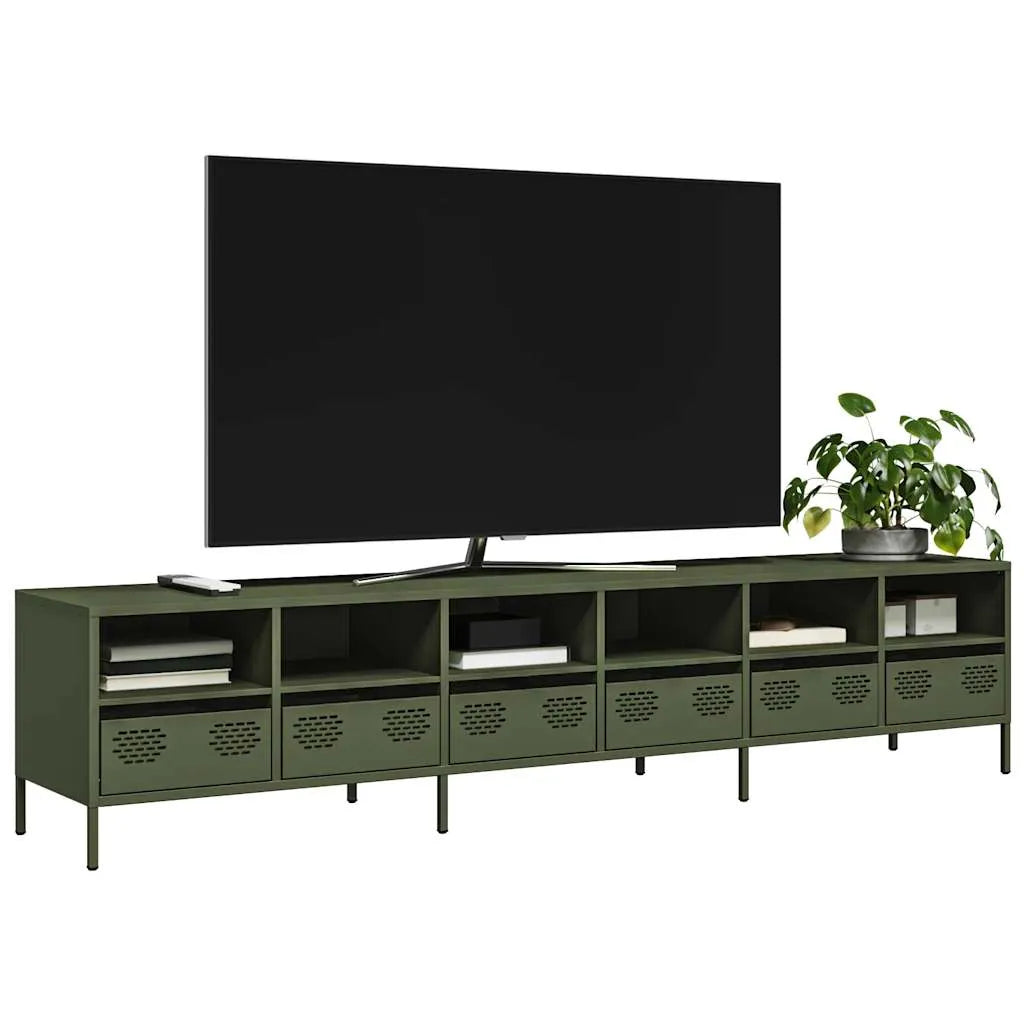 Meuble TV Industriel en Acier Blanc - 101,5 cm-Mon Meuble TV-Vert olive-202 cm-29