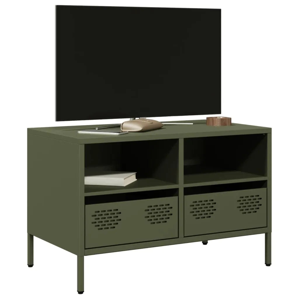 Meuble TV Industriel en Acier Blanc - 101,5 cm-Mon Meuble TV-Vert olive-68 cm-30