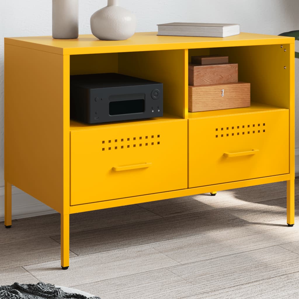 Meuble TV Industriel en Acier Noir - Lot de 2-Mon Meuble TV-Jaune-1-17