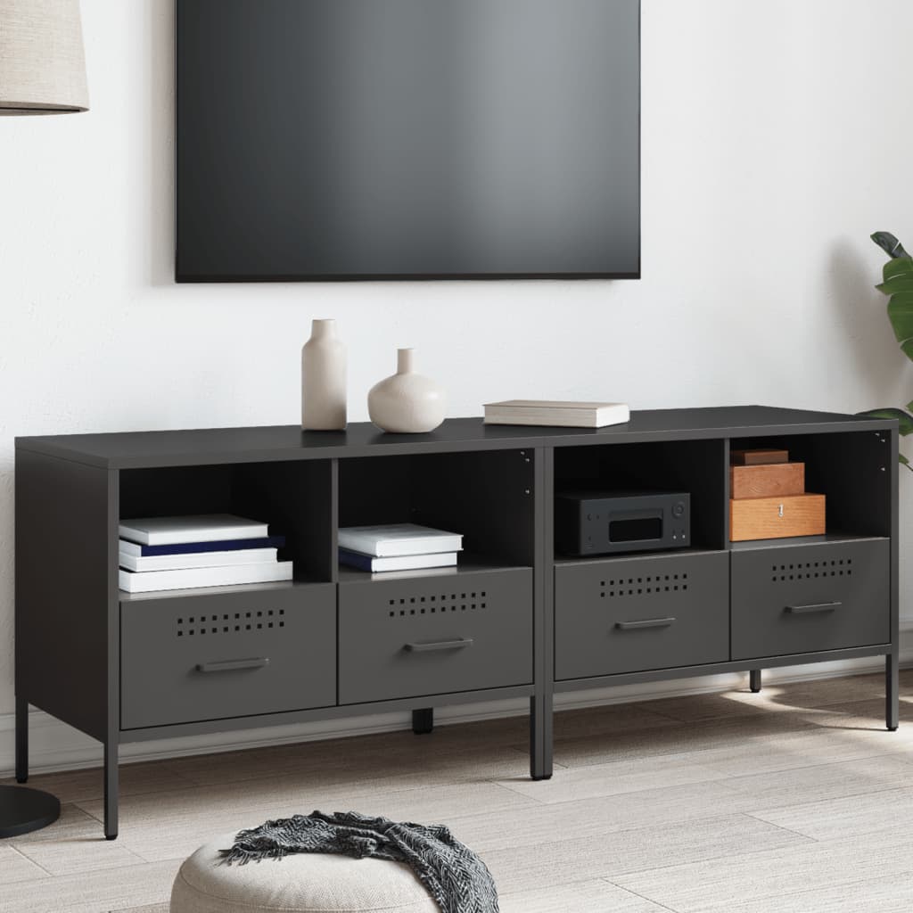 Meuble TV Industriel en Acier Noir - Lot de 2-Mon Meuble TV-Noir-2-1