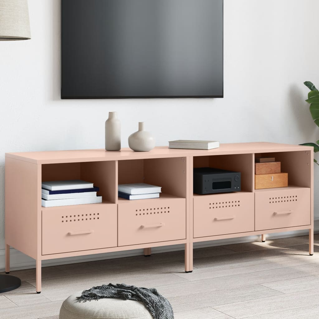 Meuble TV Industriel en Acier Noir - Lot de 2-Mon Meuble TV-Rose-2-21