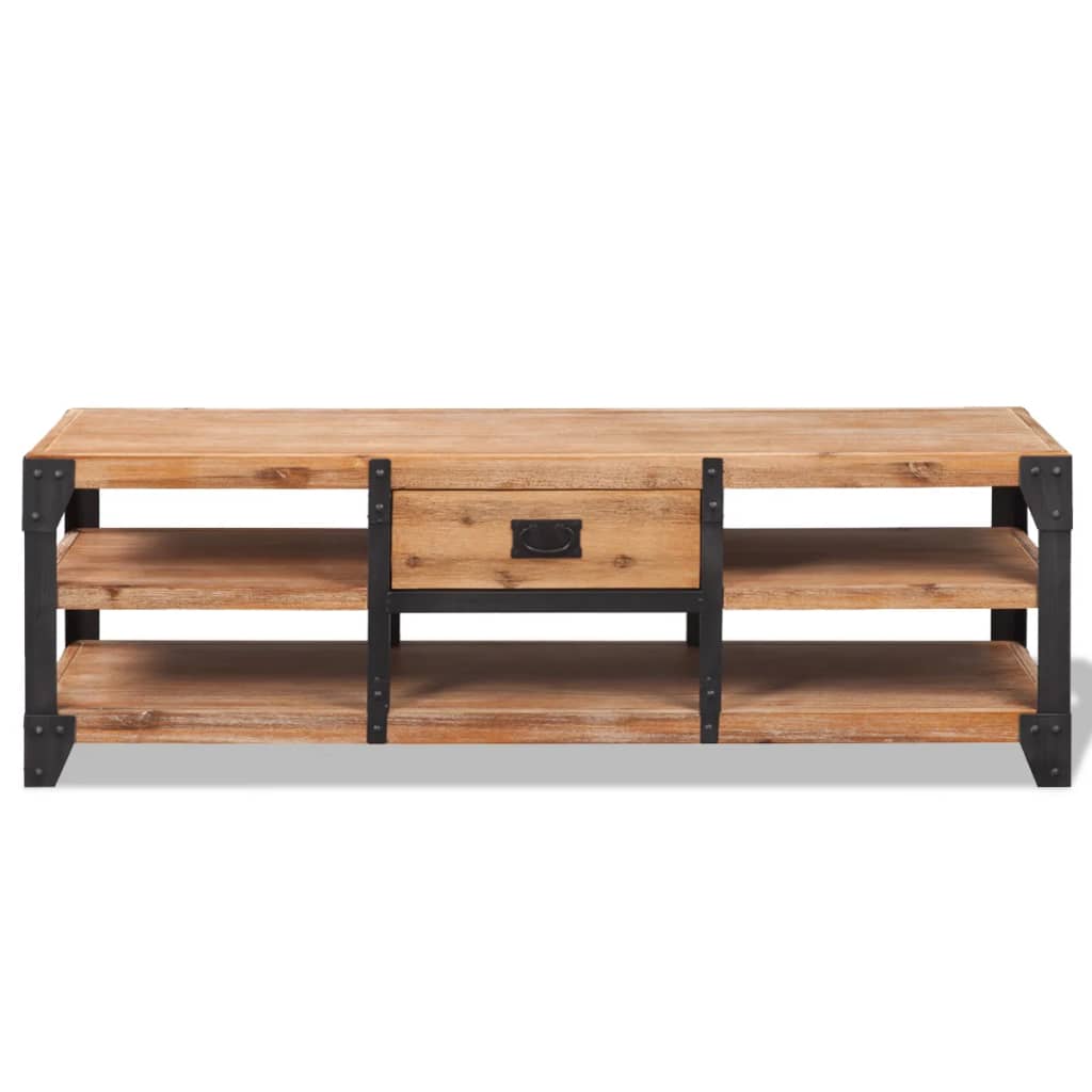 Meuble TV Industriel en Bois d'Acacia et Métal - 140 cm-Mon Meuble TV-2