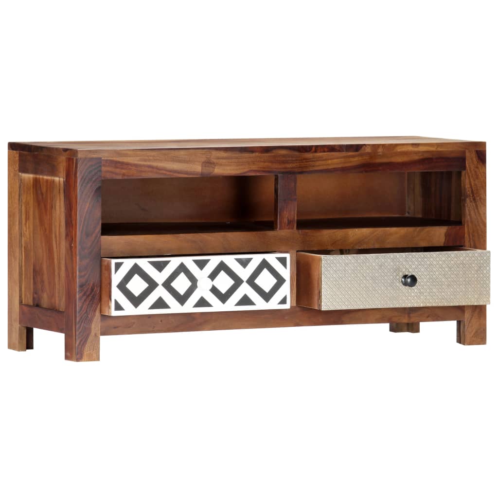 Meuble TV Industriel en Bois Massif - 90 cm-Mon Meuble TV-2