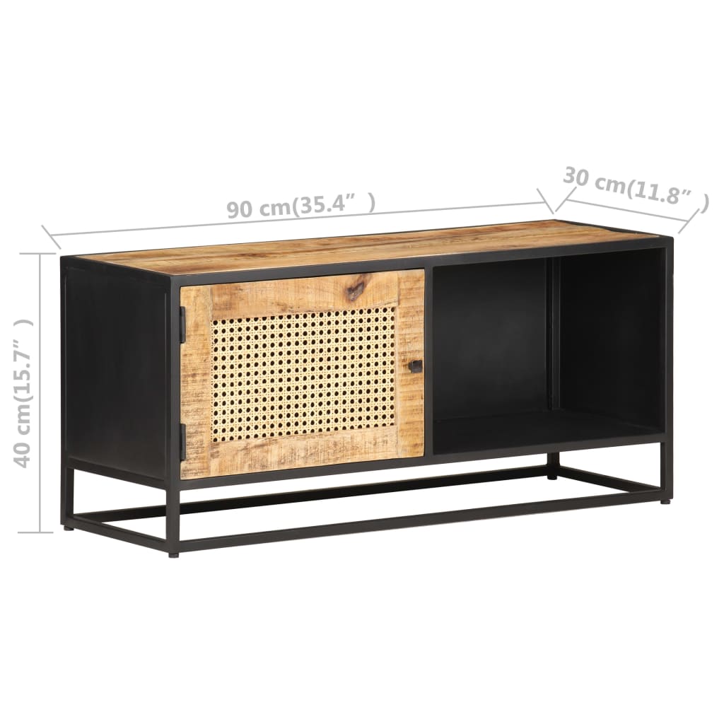 Meuble TV Industriel en Bois, Métal et Canne - 90 cm-Mon Meuble TV-7