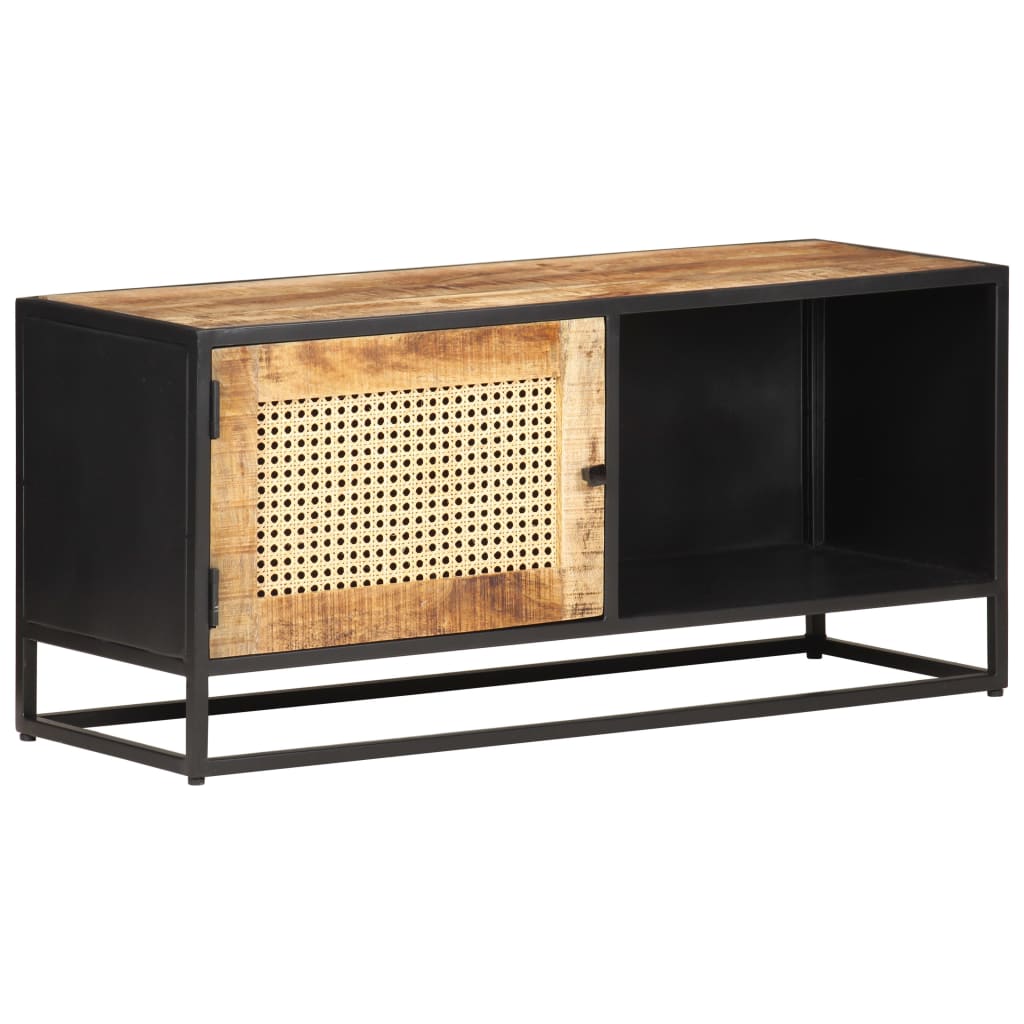 Meuble TV Industriel en Bois, Métal et Canne - 90 cm-Mon Meuble TV-8