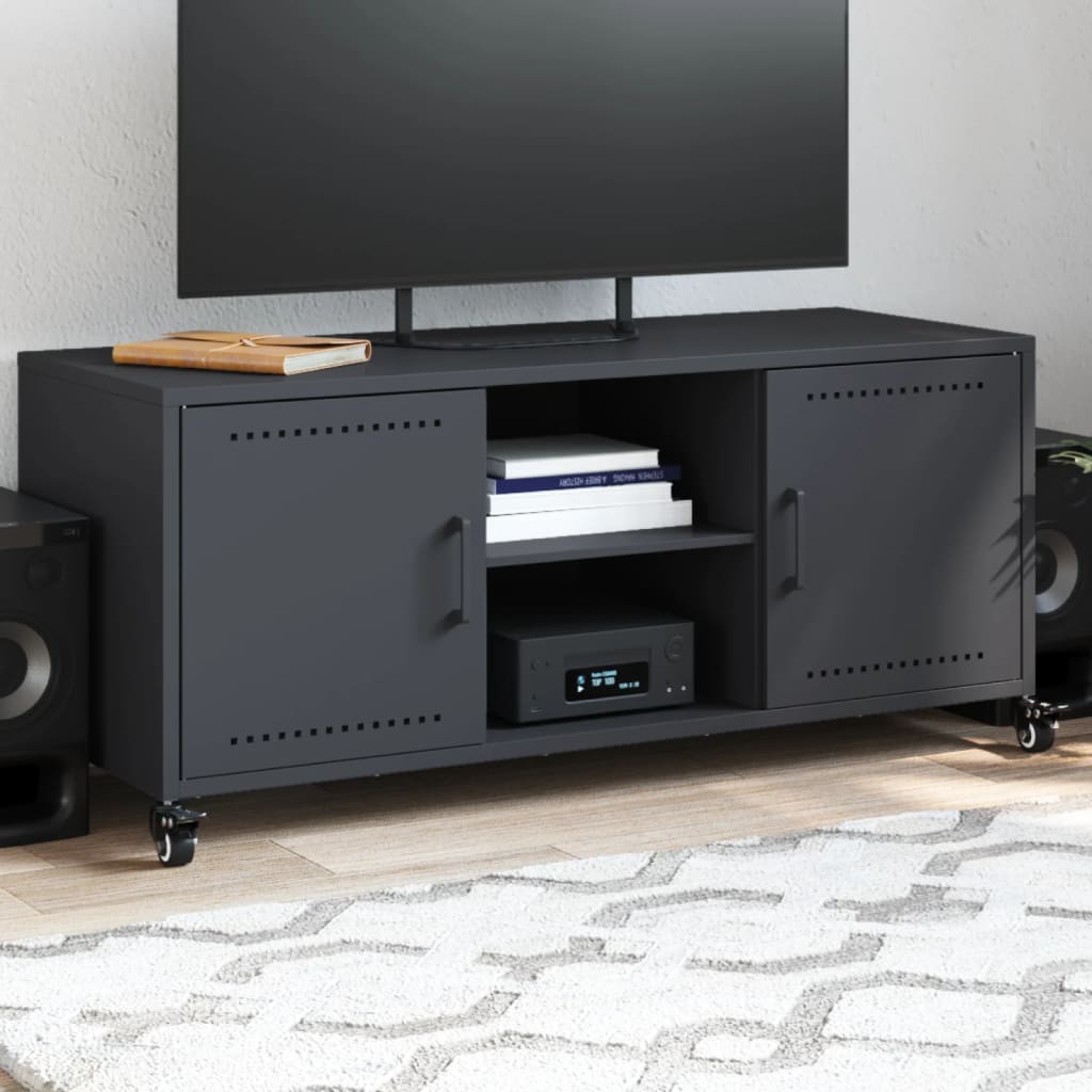 Meuble TV Industriel en Métal Noir - 100,5 cm-Mon Meuble TV-Anthracite-1-13