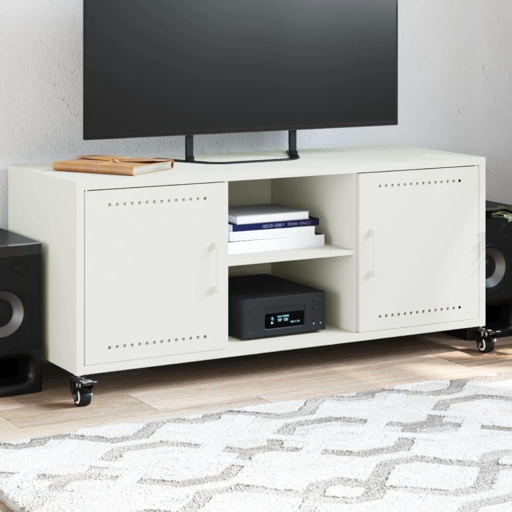 Meuble TV Industriel en Métal Noir - 100,5 cm-Mon Meuble TV-Blanc-1-15