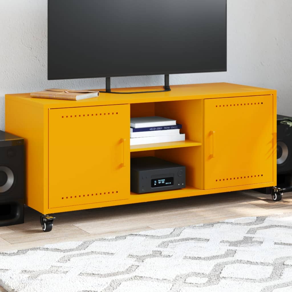 Meuble TV Industriel en Métal Noir - 100,5 cm-Mon Meuble TV-Jaune-1-16