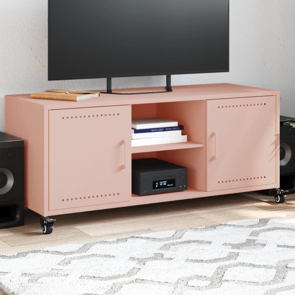 Meuble TV Industriel en Métal Noir - 100,5 cm-Mon Meuble TV-Rose-1-14