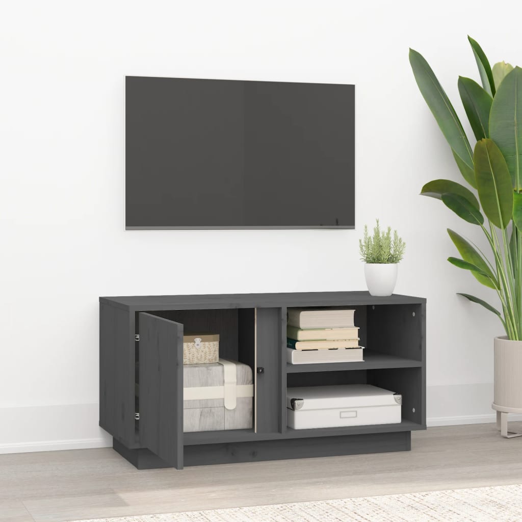 Meuble TV Industriel en Pin Massif Gris - 80 cm-Mon Meuble TV-Gris-3