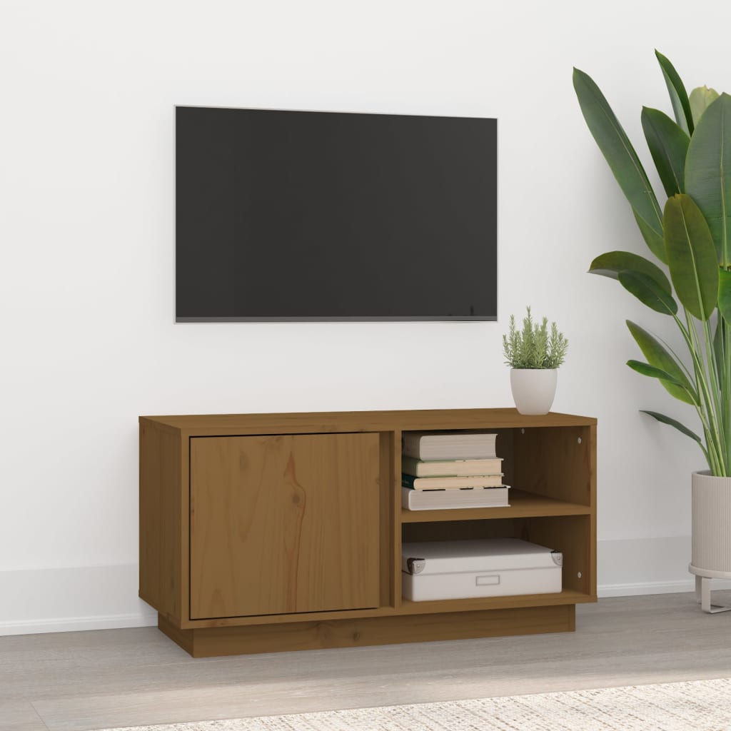 Meuble TV Industriel en Pin Massif Gris - 80 cm-Mon Meuble TV-marron miel-12