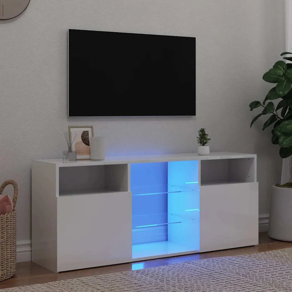 Meuble TV Industriel LED Effet Chêne - 120 cm-Mon Meuble TV-Blanc brillant-18