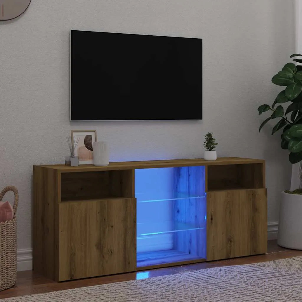 Meuble TV Industriel LED Effet Chêne - 120 cm-Mon Meuble TV-Chêne artisanal-2