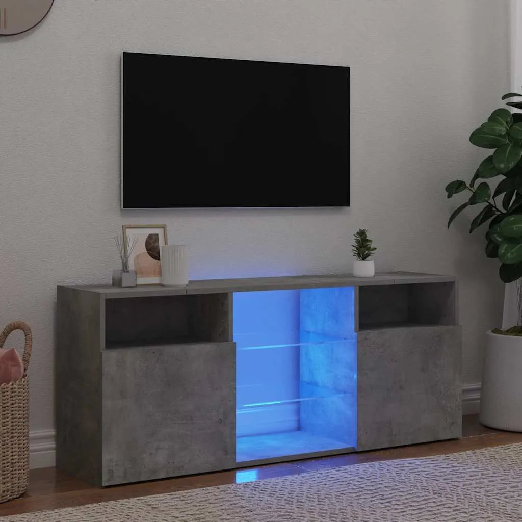 Meuble TV Industriel LED Effet Chêne - 120 cm-Mon Meuble TV-Gris béton-17
