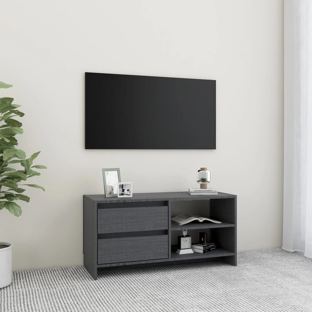 Meuble TV Industriel Marron en Pin Massif - 80 cm-Mon Meuble TV-Gris-13
